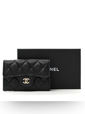 Chanel Caviar Quilted Flap Card Holder Wallet Black